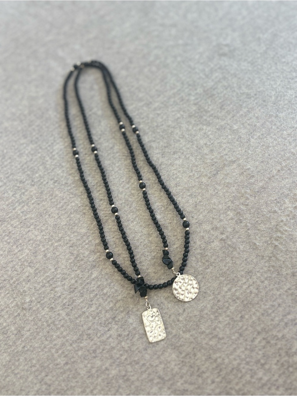 Silpada Black Beaded Double Strand Necklace with Silver Pendants